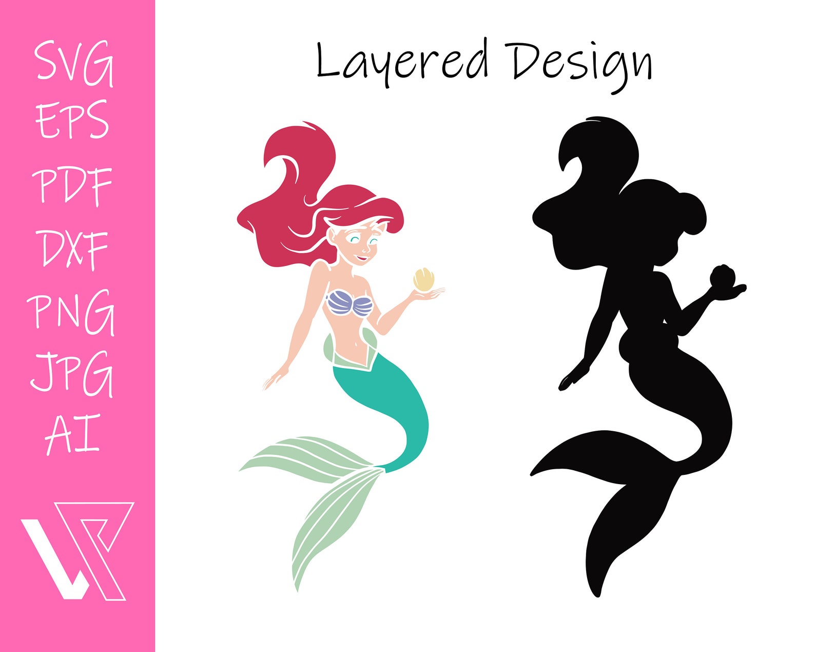 Ariel Little Mermaid Layered SVG Cricut Cut File Silhouette Vector