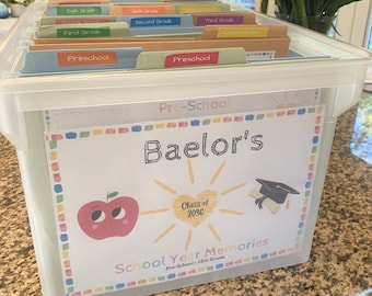 Personalized School Year Memory Tote, Customized Preschool- 12th grade Memories Box, DIY Kit for School Year Memory Bin, Back to School