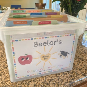 Tote de memoria personalizado del año escolar, caja de recuerdos personalizada de preescolar- 12º grado, kit de bricolaje para el contenedor de memoria del año escolar, regreso a la escuela