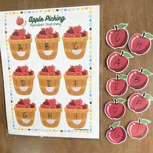 Alphabet Apple Picking, Fall Busy Binder Printable, Preschool Alphabet, Montessori Letter Matching, Homeschool Learning Activities, Alphabet
