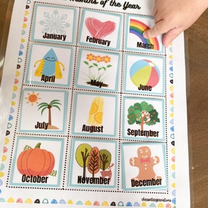 12 mesi dell'anno, organizzatore dei mesi del bambino, scuola materna a casa, apprendimento montessori, raccoglitore occupato, attività stampabile homeschool,