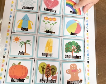 12 Months of the Year, toddler months organizer, preschool at home, montessori learning, busy binder, homeschool printable activity,