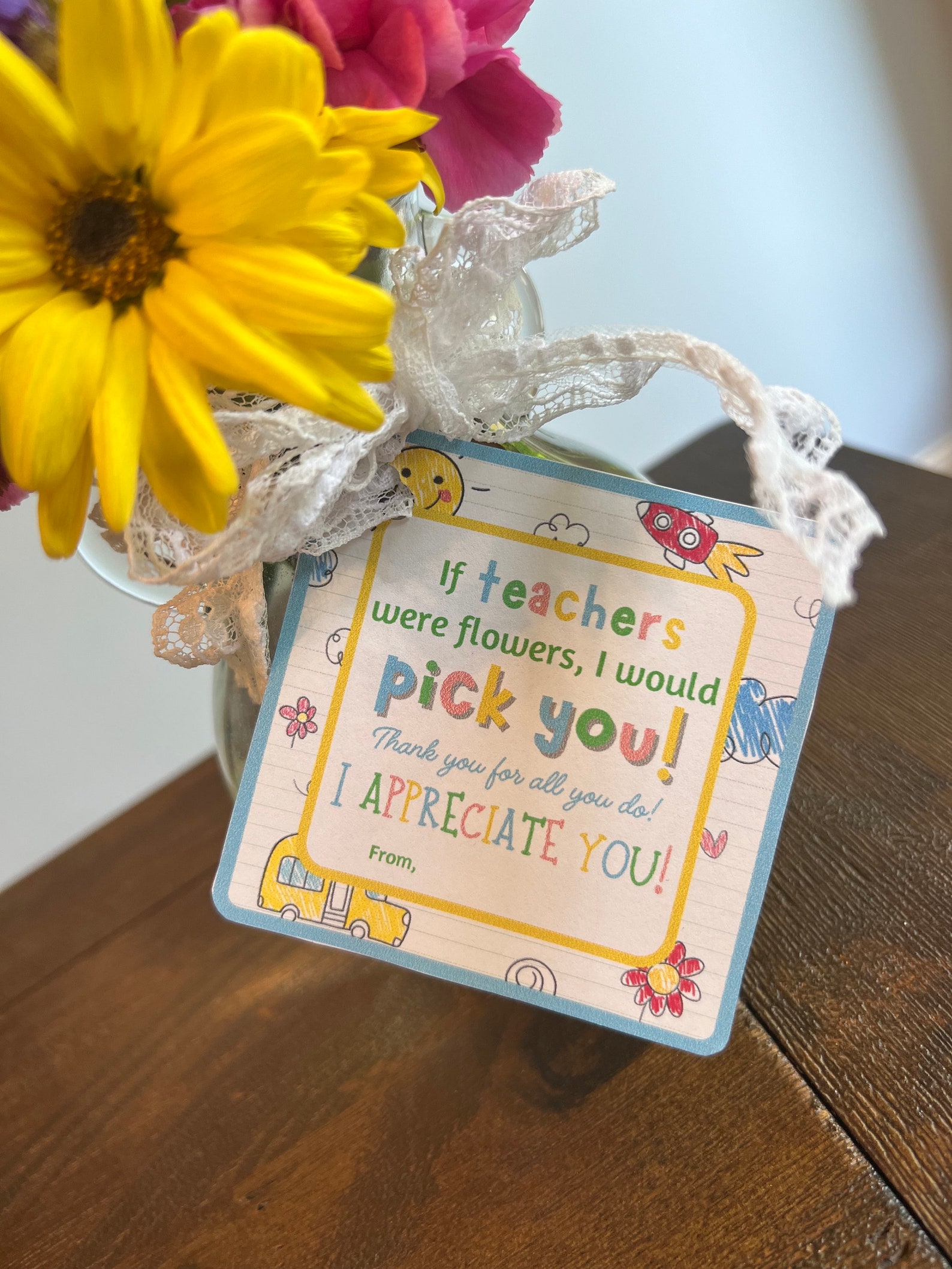 Flower End of Year Thank You Teacher Gift Tag, Teacher Gift Tag ...