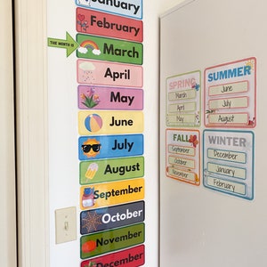Maanden van het jaar, seizoenen van het jaar, lesgeven aan de maanden, leren van de seizoenen, maanden afdrukbaar, schoolmaanden wanddecoratie, afdrukbaar