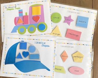 Shape Matching Activity Printable, Busy Binder, Toddler Learning Activities, Shape Matching,  Sorting, Learning, Shape Matching, Printable