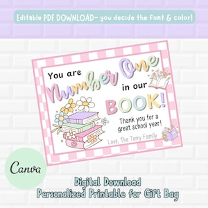 Librarian Thank You Tag, Teacher Appreciation Gift Tag, Bookworm Appreciation Printable, Elementary Teacher End of the Year, Thank You Tag