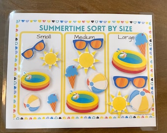 Sortieren nach Größe Arbeitsblatt, Vorschulgröße Aktivität, Größe Sortierspiel, Sommerzeit Aktivität, Fleißige Binder Lernressourcen, Montessori Match