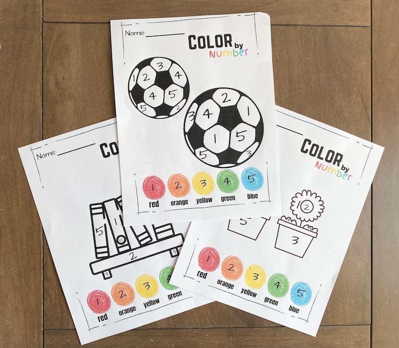 Color by Number Preschool Coloring Sheets Numbers and Colors | Etsy