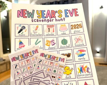 New Year's Eve Kids Game Printable, New Year's Eve Activity for Kids, Digital Download Kids NYE Game, NYE Scavenger Hunt for kids