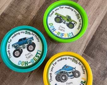 Personalized Monster Truck Birthday Play-Doh Tag, Birthday Playdoh Class Favor, Boy Class Birthday Favor, Non Candy Treat, Monster Truck