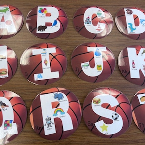 Alfabeto de basquete, parede de letras de creche, decoração pré-escolar, letras para crianças pequenas, alfabeto grande, pré-escola em casa, decoração de professor