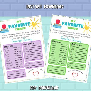 Teacher Appreciation Survey, All About My Teacher, My Teachers Favorite Things, Teacher Questionnaire, Teacher Appreciation Week