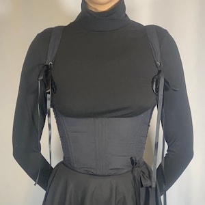 Handmade Black Underbust Corset Belt w/ Adjustable Straps & Back Lacing Detail, Wide Waist Belt for Women, Cotton Corset Top, Gift for Her