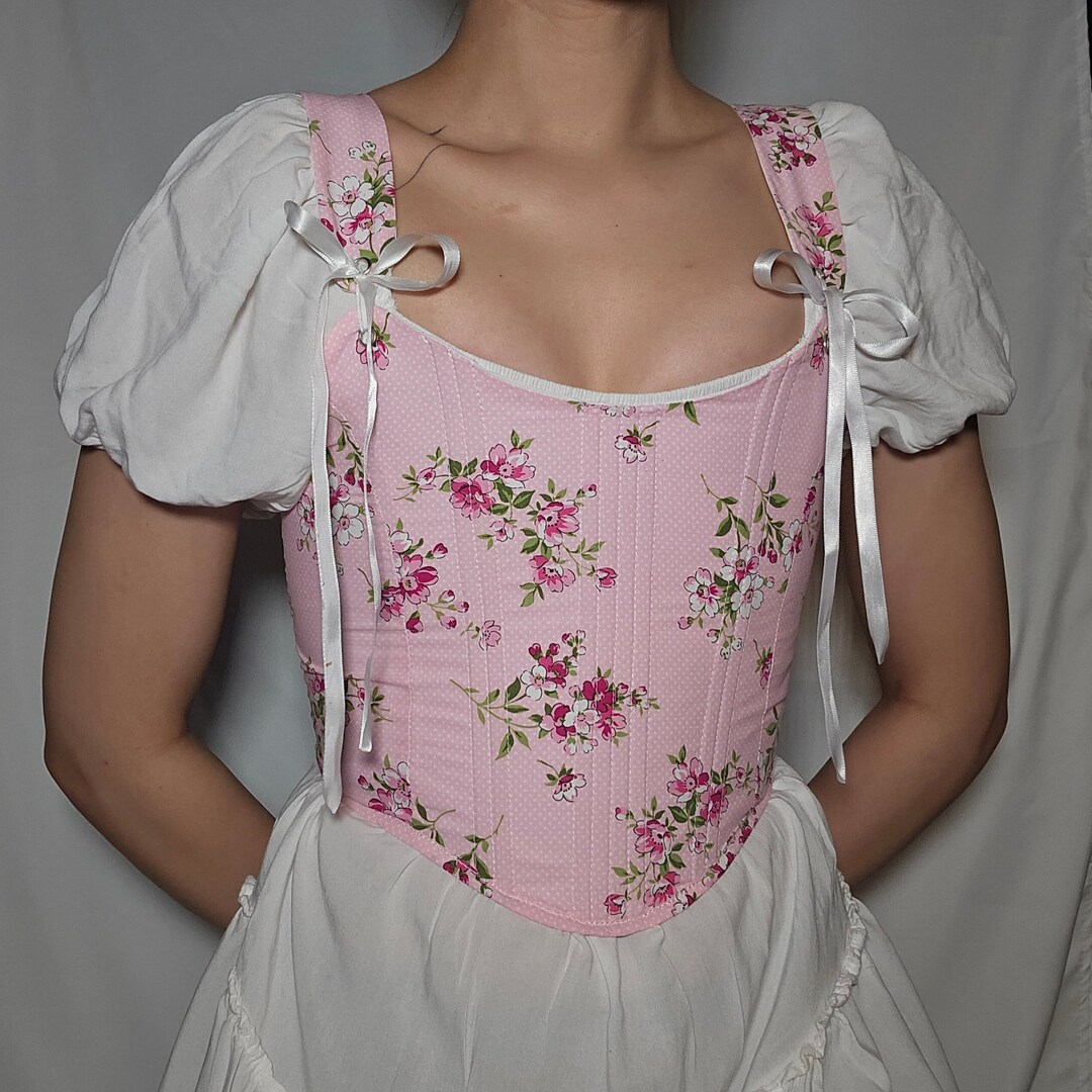 Skye Baby Pink Satin Corset With Off The Shoulder Frilled Sleeves main image 0