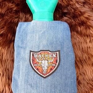 Small hot water bottle or cherry pit pillow with homemade upcycling cover