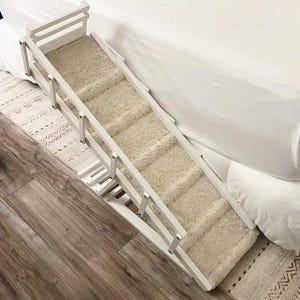 Dog Ramp with Rails, Front Rail, Folding Side Rails, Adjustable Pet Ramp, Beige Carpet, Cat Ramp for Bed, Ramp for Couch, Long Lasting Ramp