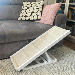 Dog Ramp with Beige Carpet, Adjustable Dog Stairs, Real Wood Pet Ramp, Ramp for Cat, Bedside Ramp, Indoor Dog Ramp, Pet Steps, Folding Ramp