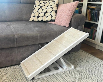 Rampa para perros con alfombra beige, escalera ajustable para perros, rampa de madera auténtica para mascotas, rampa para gatos, rampa de cabecera, rampa para perros de interior, escalones para mascotas, rampa plegable