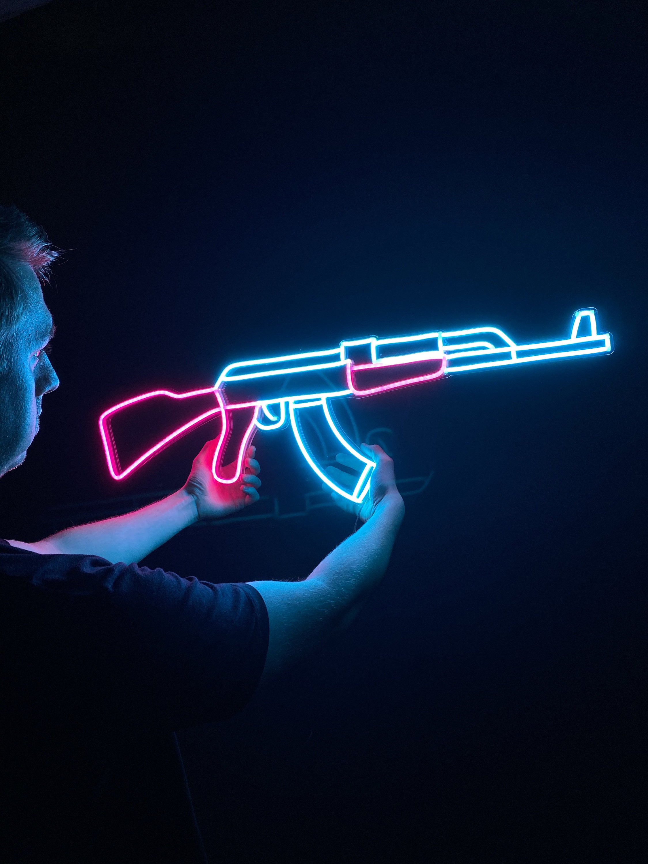 AK 47 gun led neon custom sign garage decor wall art rifle Etsy