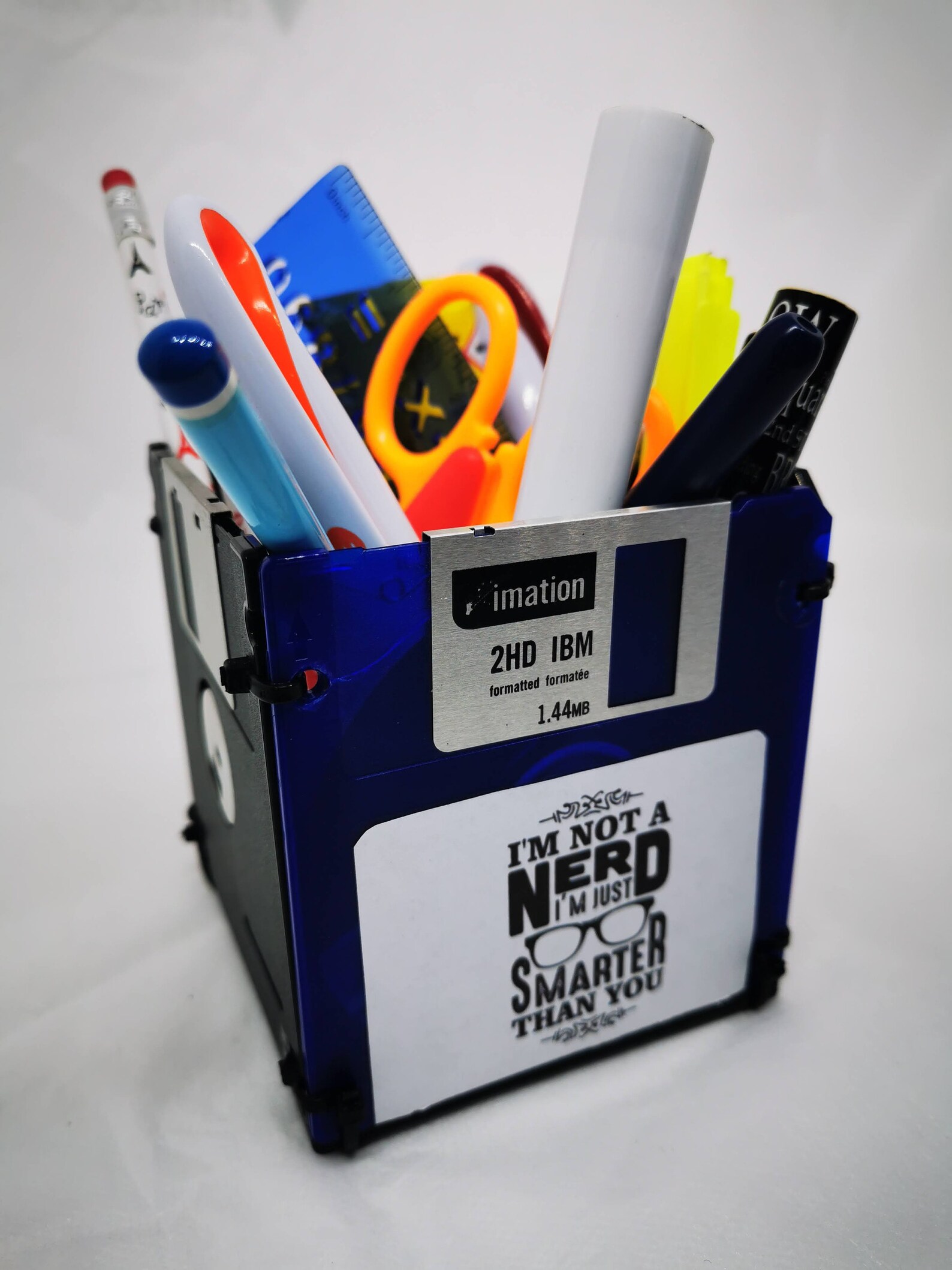 Floppy Disk Pen Pencil Holder Desk accessory Black and blue Etsy