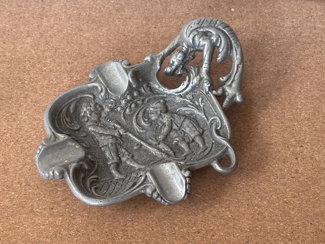 Antique Art Deco Pewter Ashtray Pewter Ashtray With Country Etsy