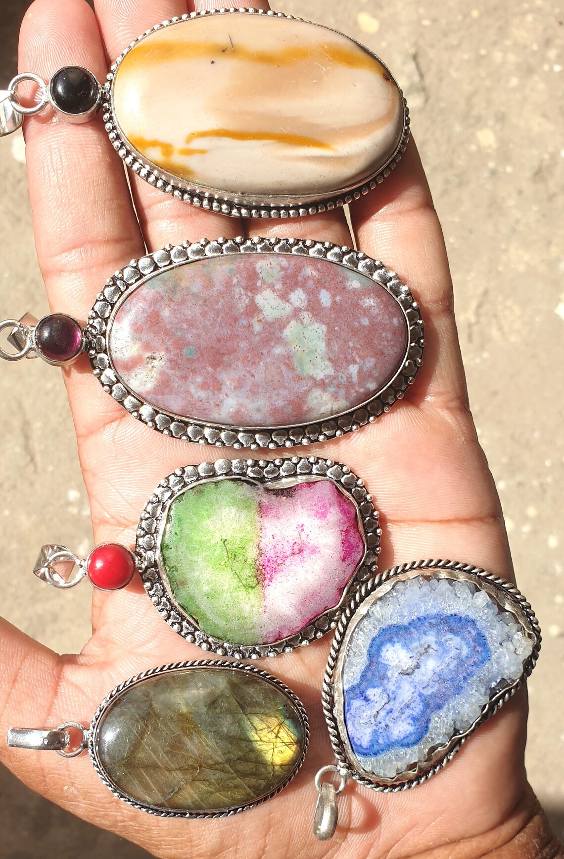 5Pcs Natural Gemstone Pendant Lot Designer Handmade Statement Etsy