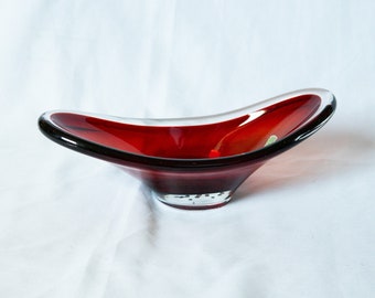 Vintage MCM glass bowl red