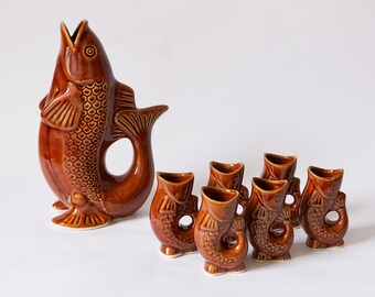 Set di liquori in ceramica di pesce vintage