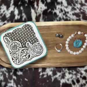 Western Tooled Cowhide Jewelry Case | Cowhide Jewelry Box | Cowgirl Keepsake Organizer | Western Travel Jewelry Organizer