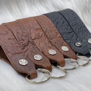 Tooled Leather Keychain | Mini Wristlet | Handle Pull Keychain