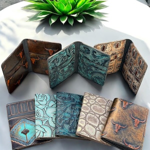 Handmade Leather Bifold Wallet |  Pocket Wallet | Embossed Leather Wallet | Leather Card Holder Wallet