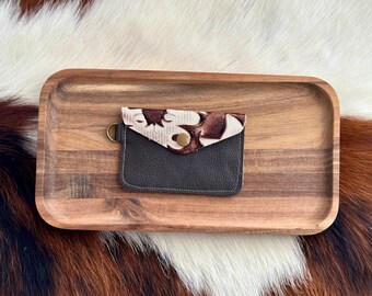 Two-tone Laredo Brown Embossed Leather Card/ID holder | Mini Keychain Wallet | Small Leather Wallet