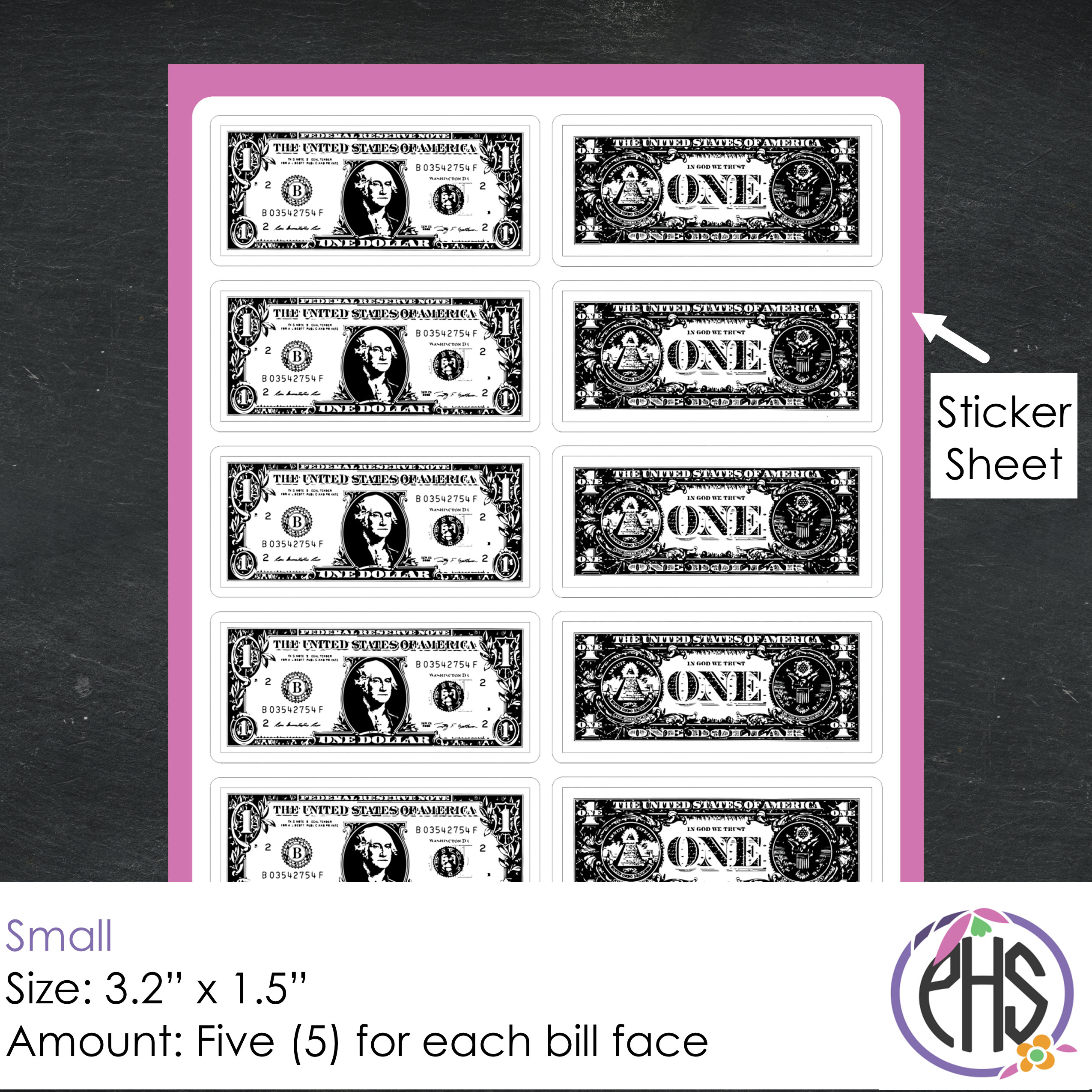 One Sticker Bw Black and White One Dollar Bill Stickers - Money Stickers - Math ...