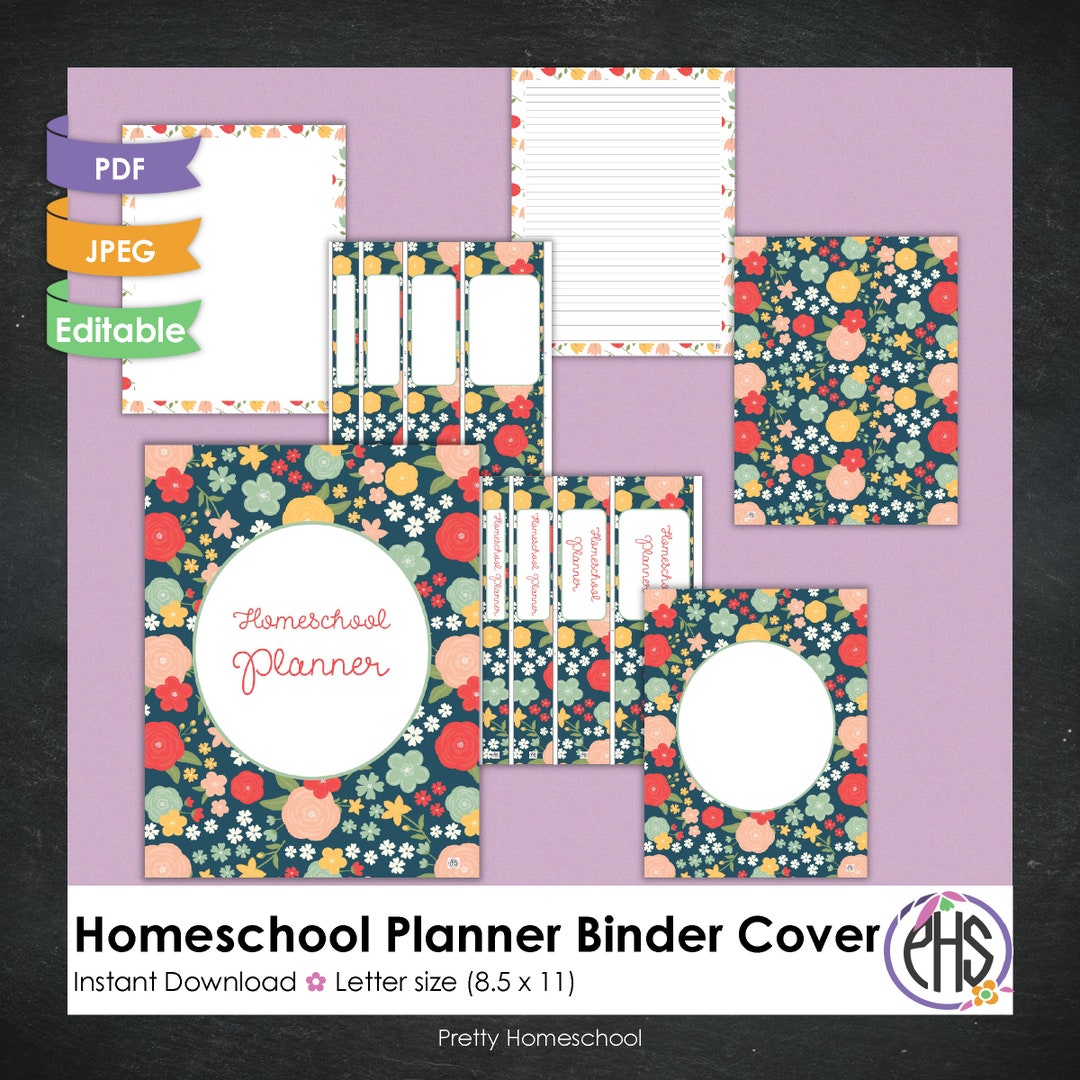 Printable Homeschool Planner Binder Cover, Editable Binder Cover
