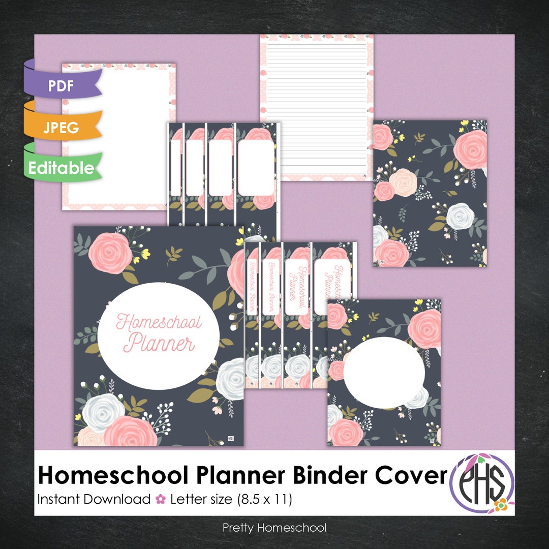 Printable Homeschool Planner Binder Cover, Editable Binder Cover