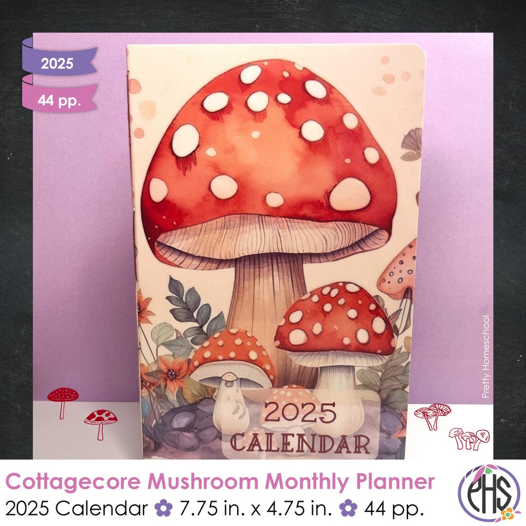 Cottagecore Mushroom Aesthetic 2025 Monthly Planner, 2025 Monthly ...
