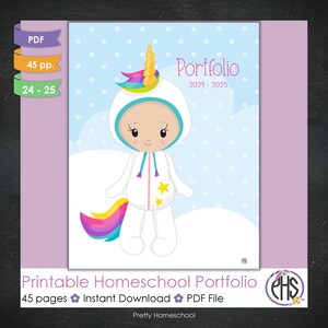 Printable Homeschool Portfolio End of the Year State Report, Homeschooling Mom Teacher, Management and Organization, Unicorn Girl Theme