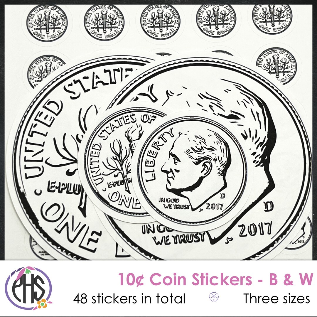 Black and White Ten Cents Coin Stickers - Money Stickers - Homeschool ...