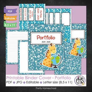 Editable and Printable Homeschool Portfolio Binder Covers and Spines | Instant Download | Teacher Organizer | School Animals Theme