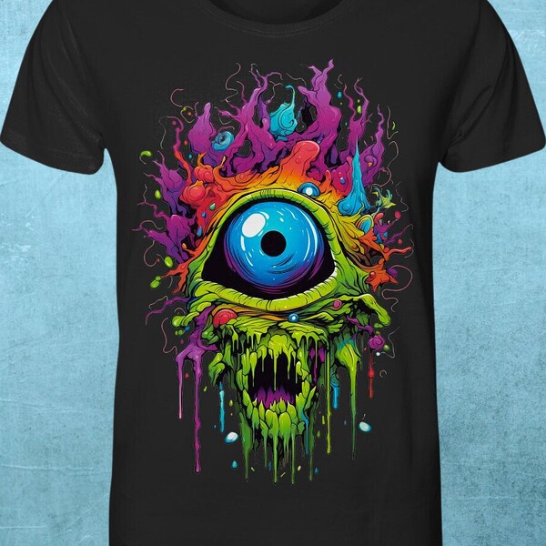 Creepy eye Shirt, trippy Auge in bunt, 100% Baumwolle in schwarz.