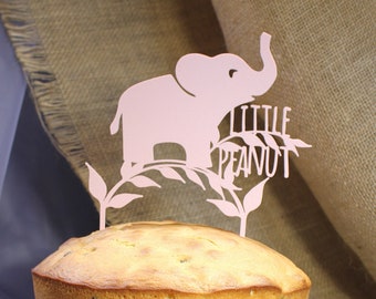 Taarttopper met kleine pinda-olifant: 1e verjaardag, babyshower