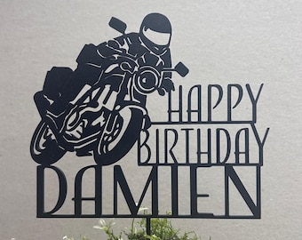 Motorcycle Rider Cake Topper – Personalized Biker Silhouette – 3D Printed PLA