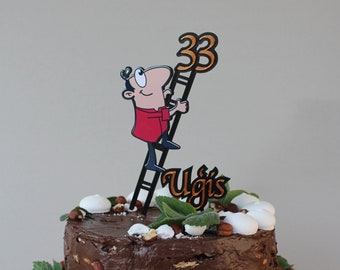 Personalized Man on Ladder Cake Topper: 3D Printed Birthday Decor