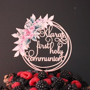 Personalisierter Kommunion Cake Topper: Floral 3D Gedruckt PLA