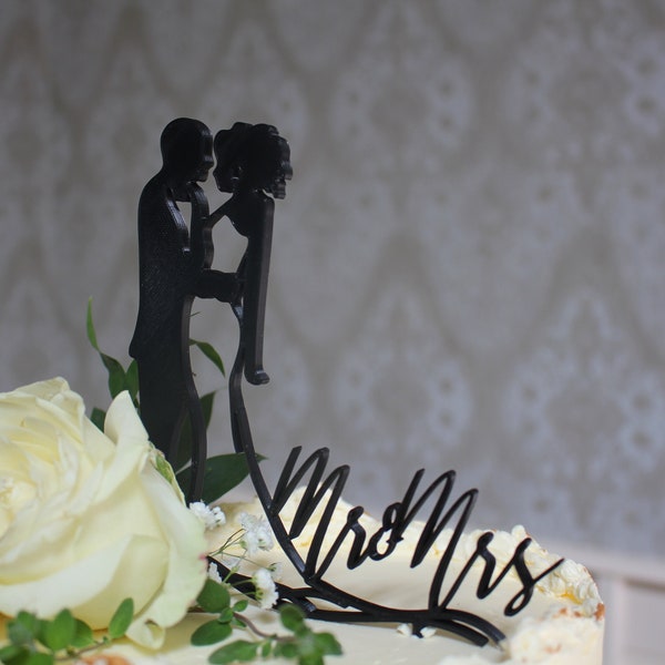 Wedding Cake Topper, Sposa e sposo Silhouette Cake Topper, Mr e Mrs Wedding Cake Decor, Coppia Wedding Cake Toppers, stampato in 3D