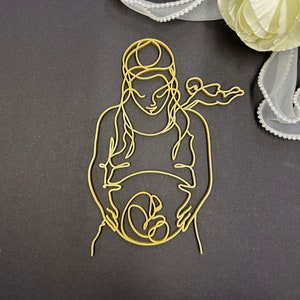 Topper na tort w kształcie ciążowej sztuki liniowej, Topper na tort ciążowy, Dekoracja tortu na baby shower, Urok tortu w kształcie oczekującej kobiety