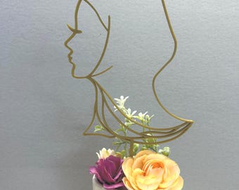 Adorno para tarta con hiyab: Arte lineal de mujer modesta, impreso en 3D