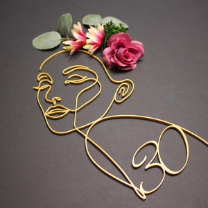 Line Art Cake Topper, Lady's Face Line Art Cake Charm, Decorazioni torta di compleanno, Woman Face One Line Charm, Lady Face Art Cake Decor, Stampato in 3D