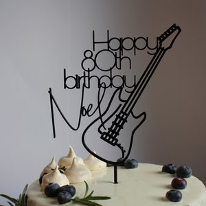 Guitar Cake Topper, Personalised Name Age Guitar, Guitar Theme, Rock and Roll theme, Custom Topper, Happy Birthday Decor, 3D printed item image 2