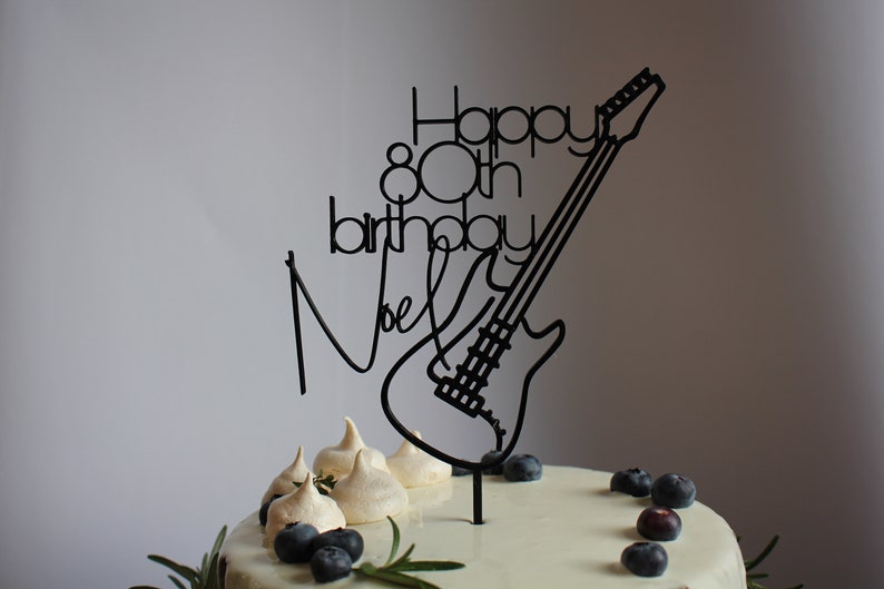 Guitar Cake Topper, Personalised Name Age Guitar, Guitar Theme, Rock and Roll theme, Custom Topper, Happy Birthday Decor, 3D printed item image 2